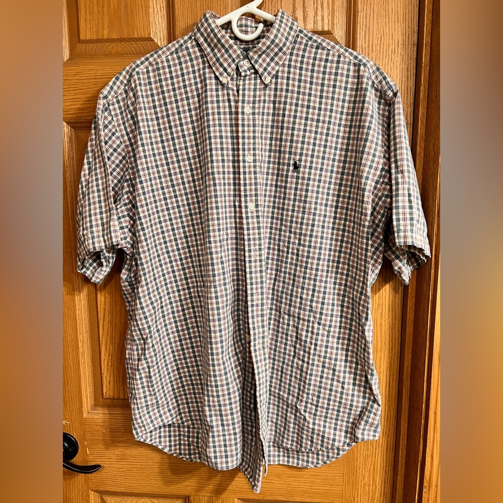 Ralph Lauren Short-Sleeve Button-Down Plaid Shirt - Navy/White/Red